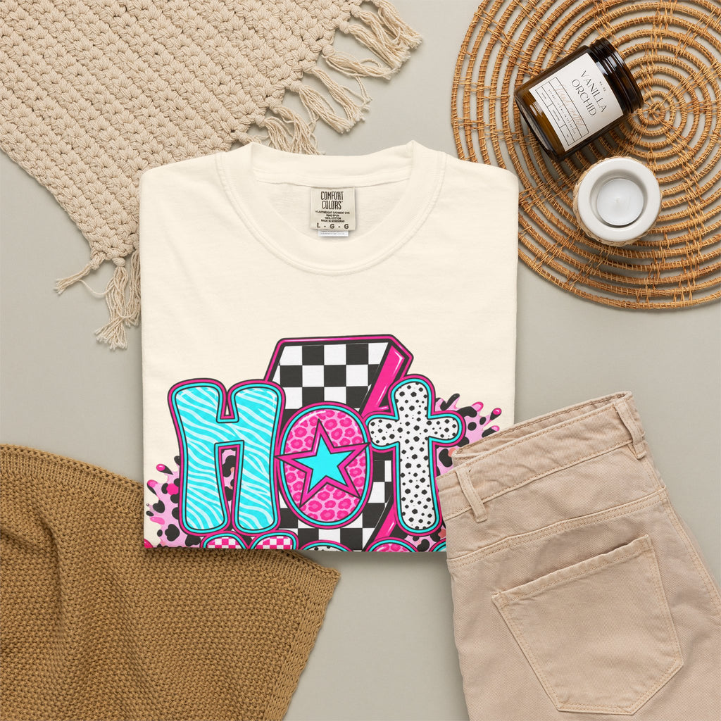 Hot Mess Mama Graphic T-Shirt — Retro Neon Mom Tee