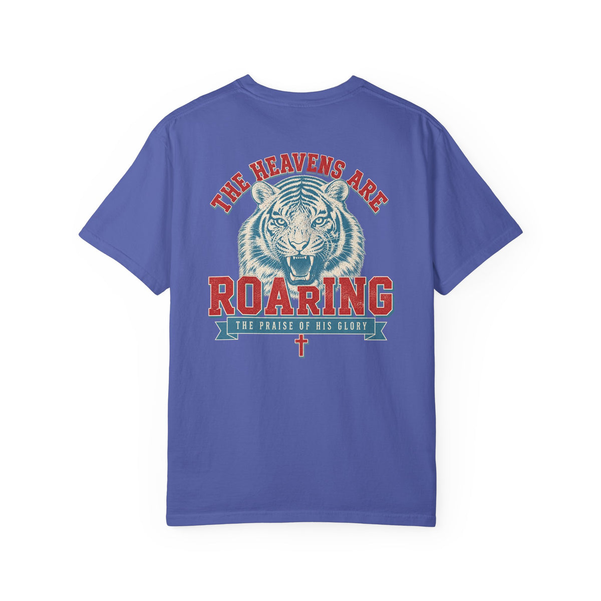 Christian Tee — 'The Heavens Are Roaring' Tiger Cross Graphic T-Shirt