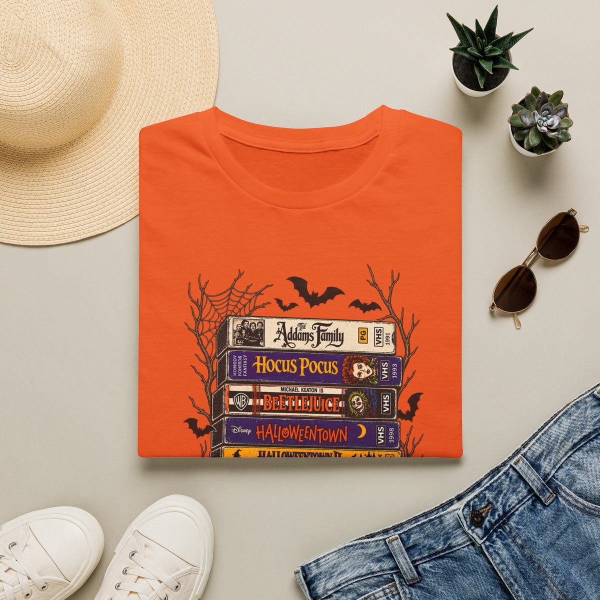 Halloween Movie Book Stack  Soft style T-Shirt — Hocus Pocus, Beetlejuice & Halloween Town Graphic Gildan Tee