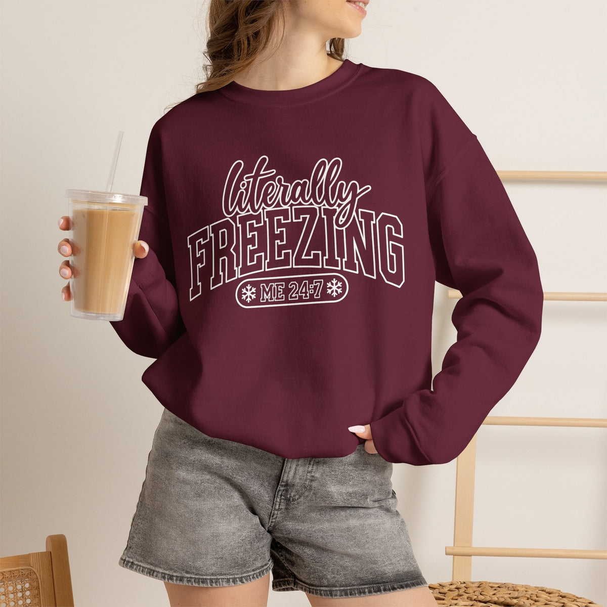 Literally Freezing Crewneck Sweatshirt — Funny Winter Graphic Pullover