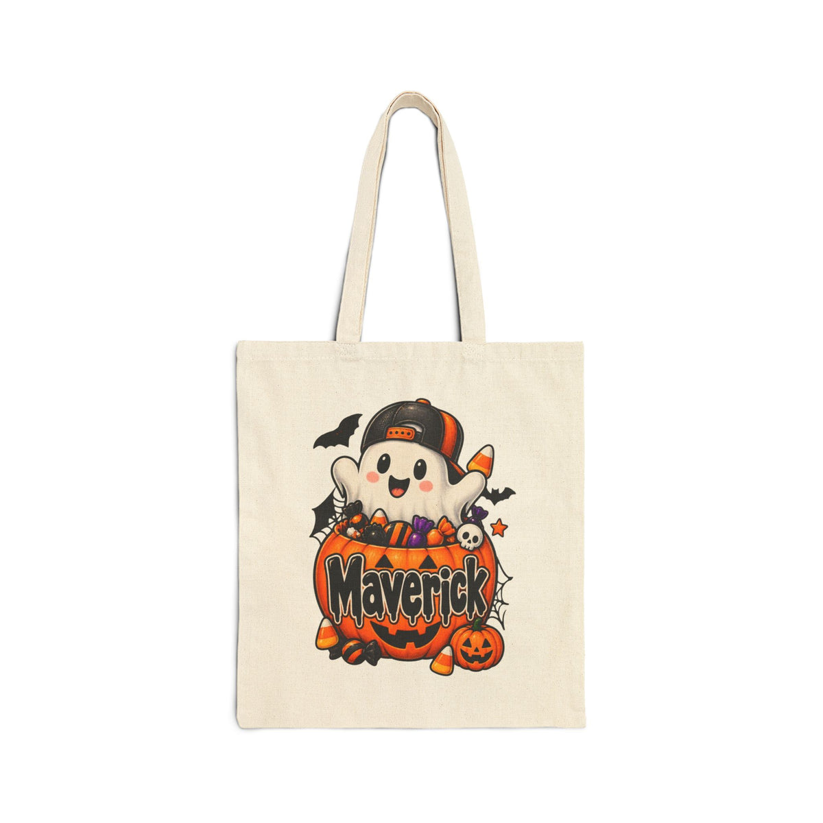Halloween Ghost Pumpkin Tote Bag – "Maverick" Trick-or-Treat Cotton Canvas Tote