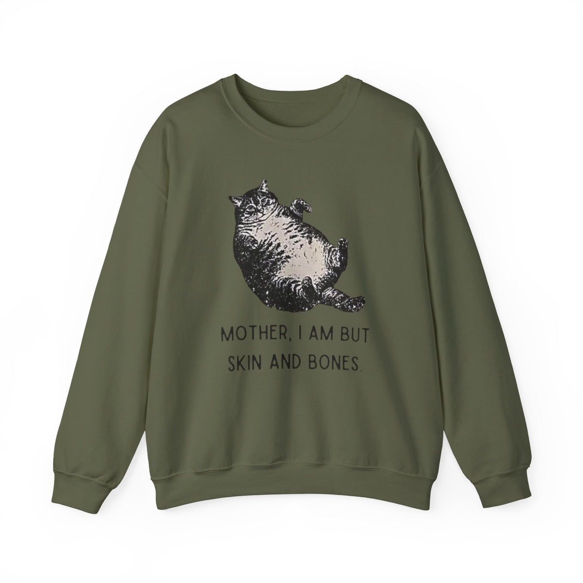 Cat Graphic Sweatshirt — "Mother, I Am But Skin and Bones" Vintage Illustration