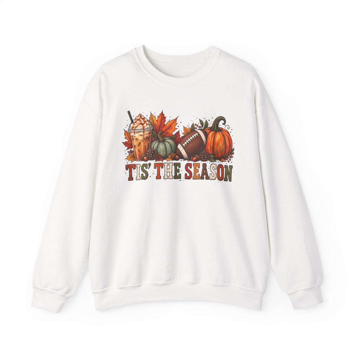 Tis The Season Fall Sweatshirt — Pumpkin, Leaves & Football Crewneck