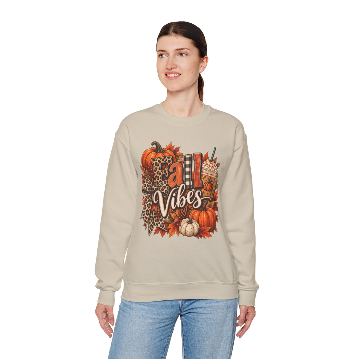 Fall Vibes Sweatshirt — Pumpkin & Leopard Autumn Crewneck