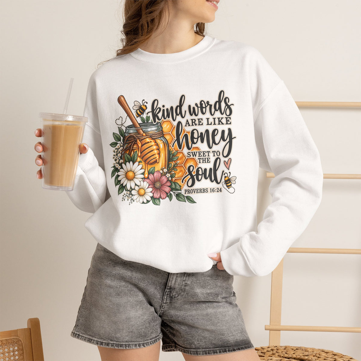 Kind Words Are Like Honey Sweatshirt – Proverbs Inspirational Crewneck