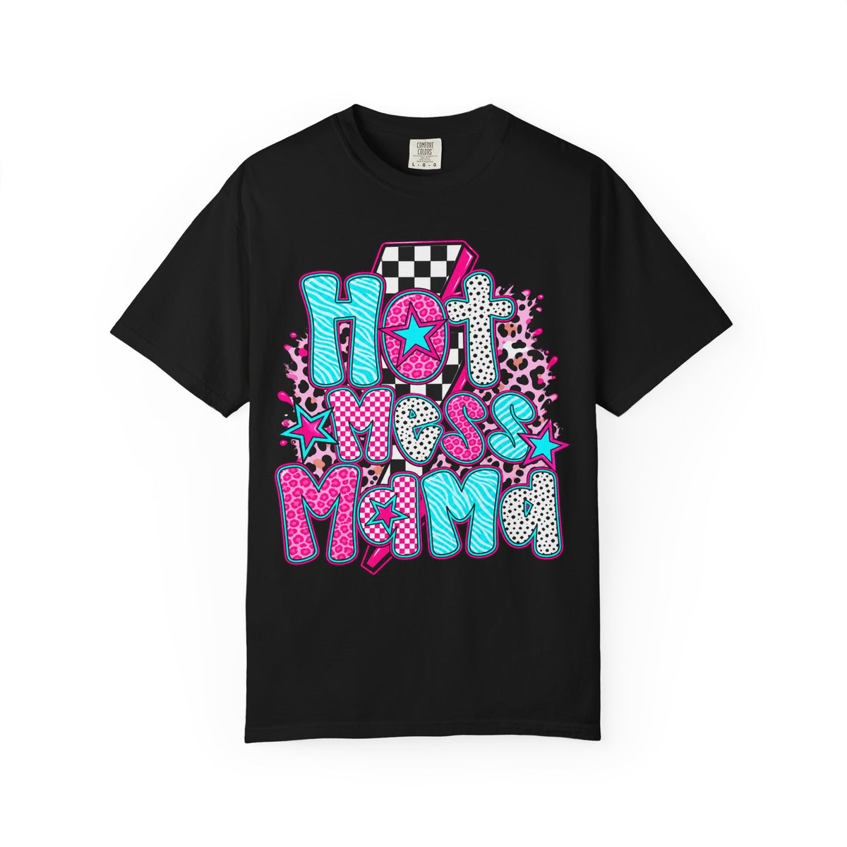 Hot Mess Mama Graphic T-Shirt — Retro Neon Mom Tee