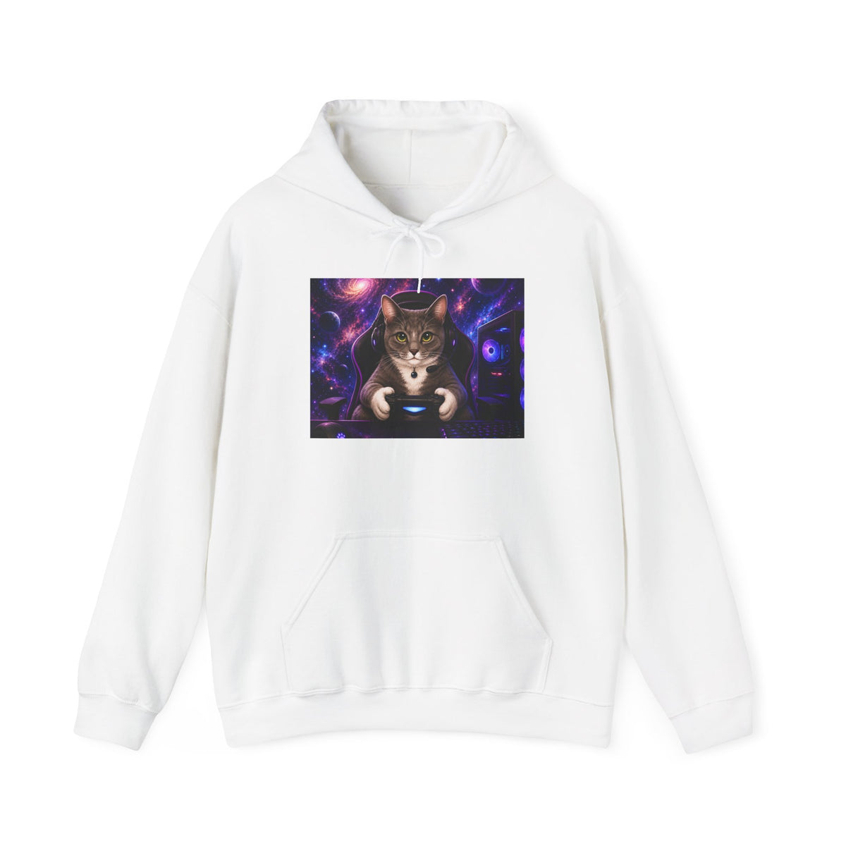 Cat gamer Hoodie — Cosmic Cat Holding controller Sweatshirt