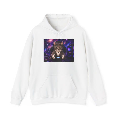 Cat gamer Hoodie — Cosmic Cat Holding controller Sweatshirt