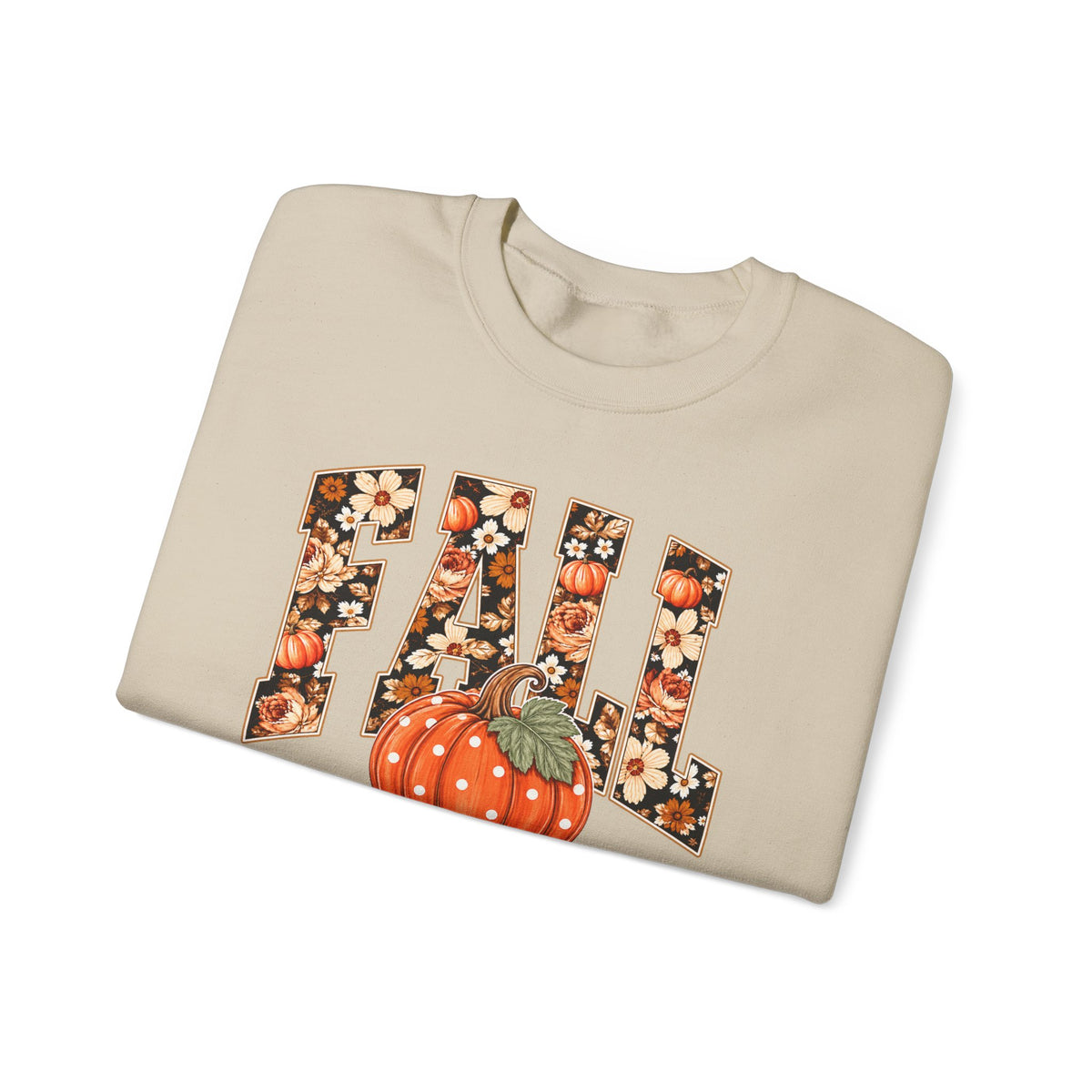 Fall Crewneck Sweatshirt – Floral Lettering with Pumpkin Graphic