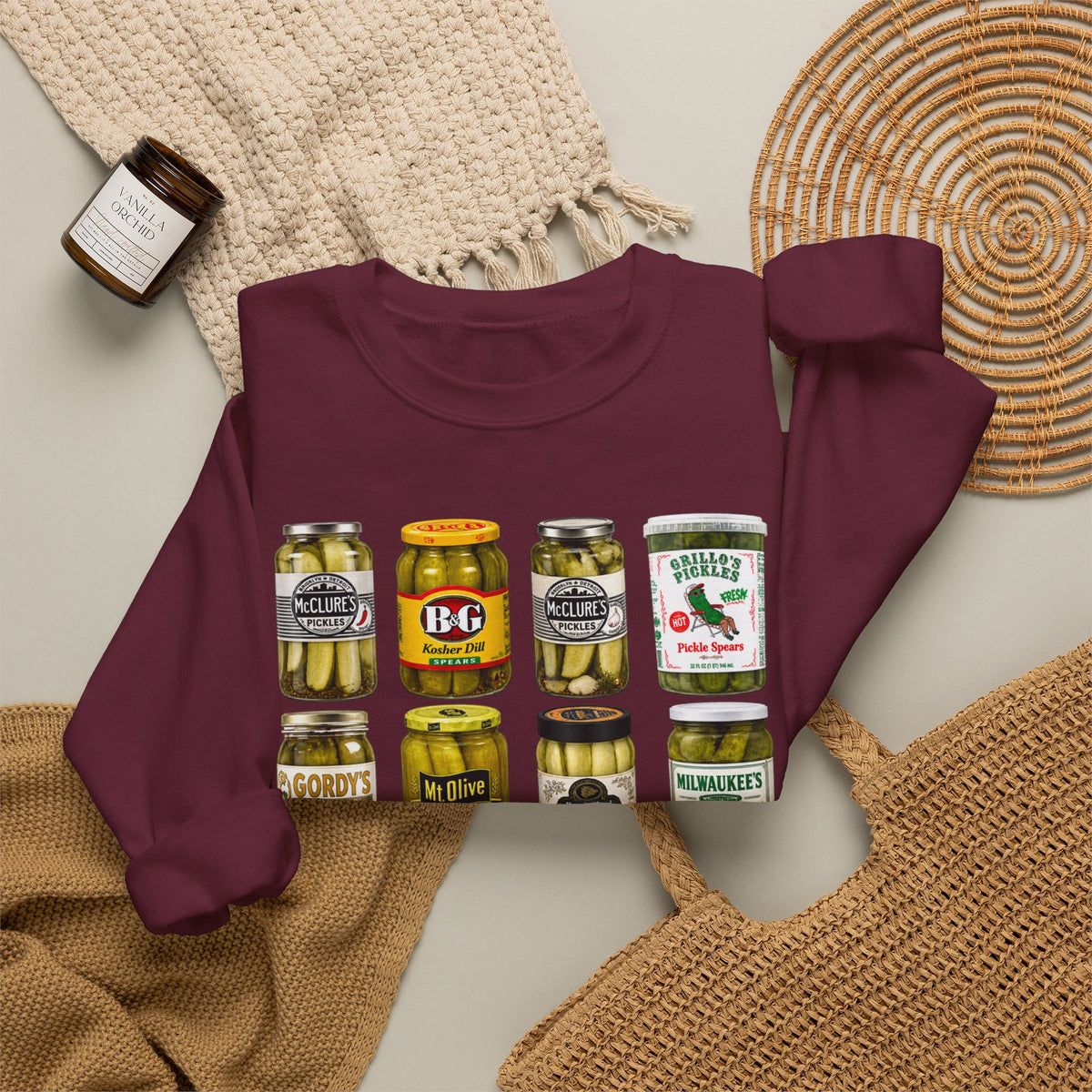 Pickle Jar Grid Sweatshirt — Vintage Grocery Label Graphic Crewneck