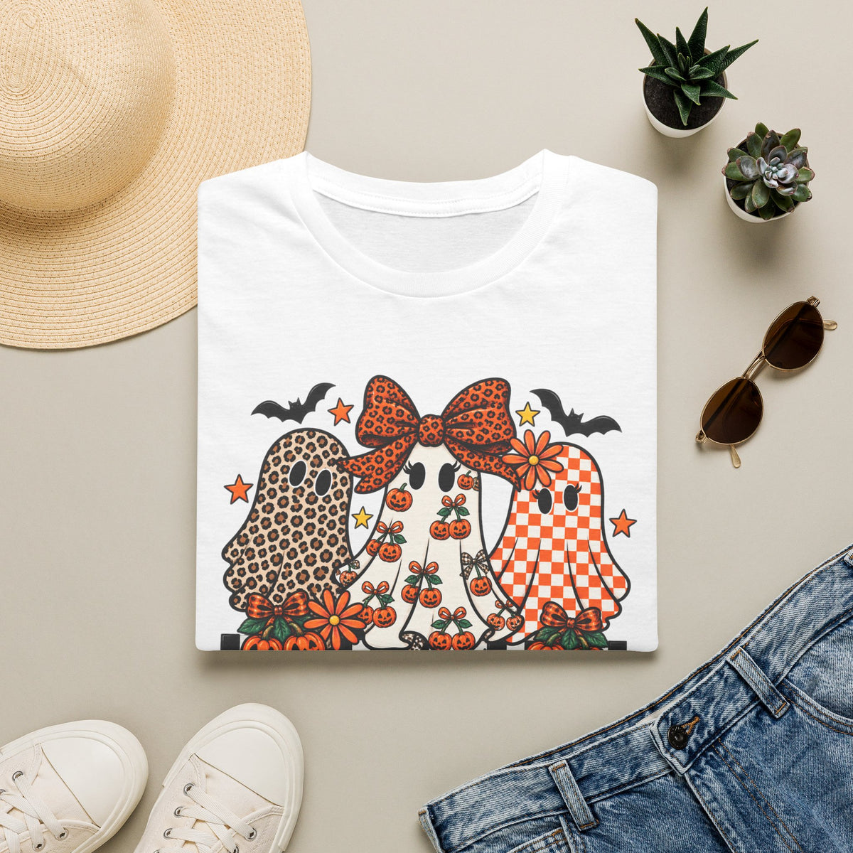 Halloween Sisters Graphic T-Shirt — Leopard + Plaid Pumpkin Girls Design