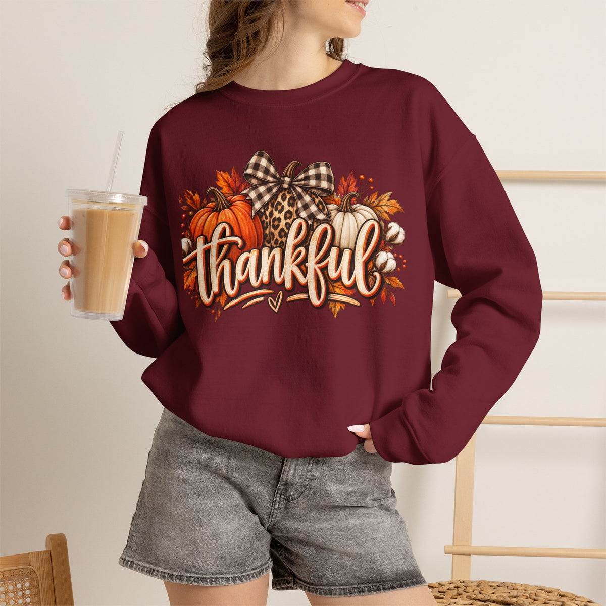 Thankful Fall Sweatshirt — Autumn Pumpkin Graphic Crewneck