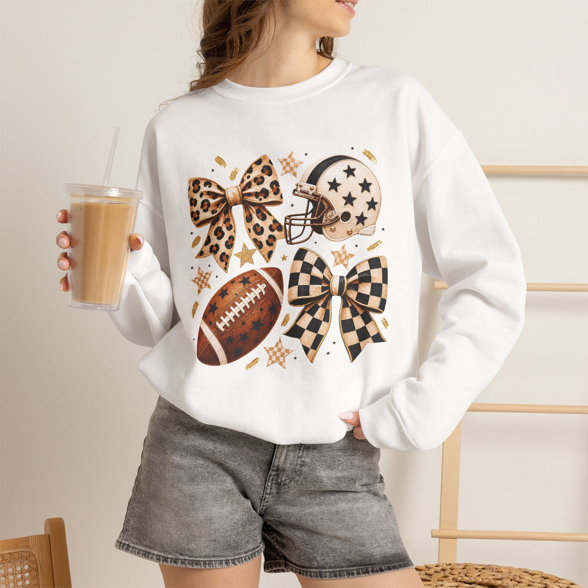 Football Leopard Bow Crewneck Sweatshirt