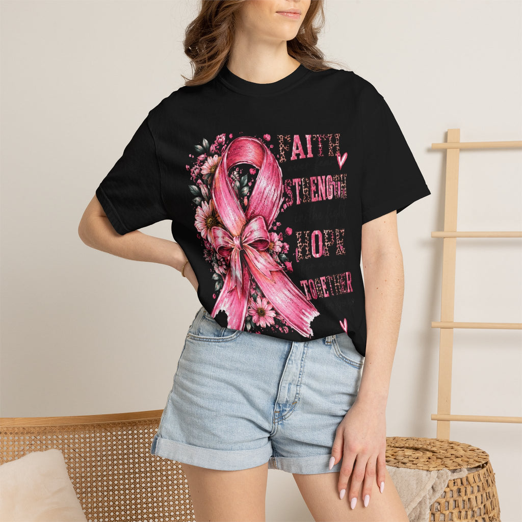 Breast Cancer Awareness Ribbon T-Shirt – Faith Strength Hope Together