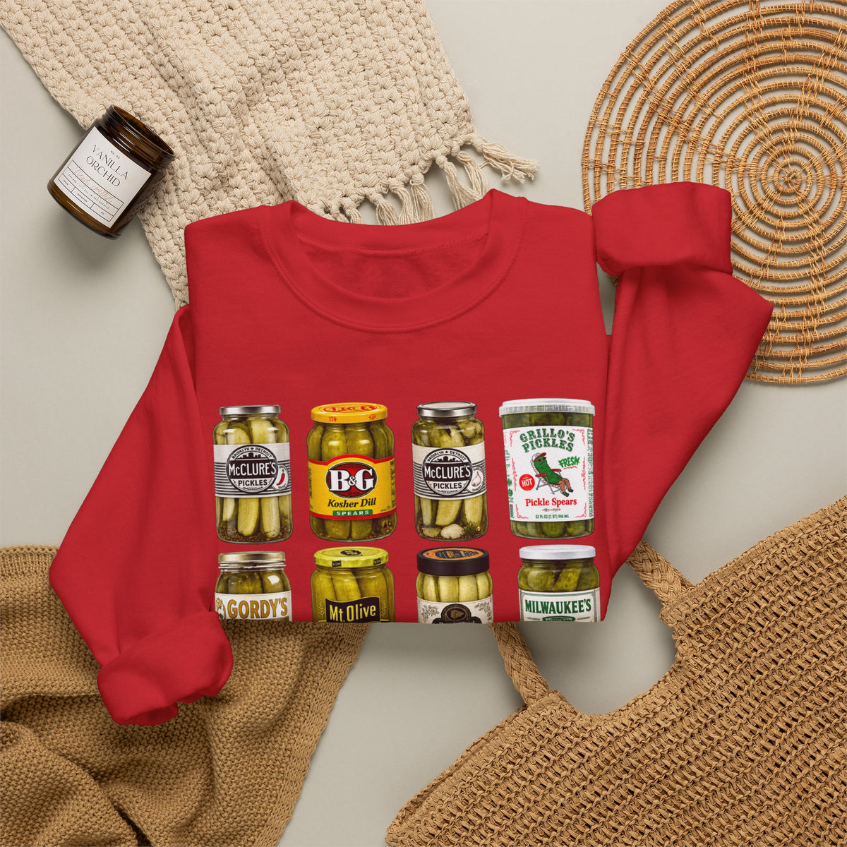 Pickle Jar Grid Sweatshirt — Vintage Grocery Label Graphic Crewneck