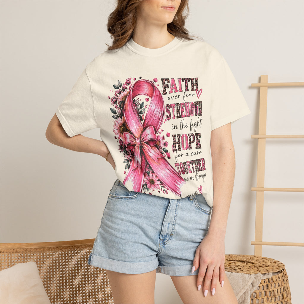 Breast Cancer Awareness Ribbon T-Shirt – Faith Strength Hope Together