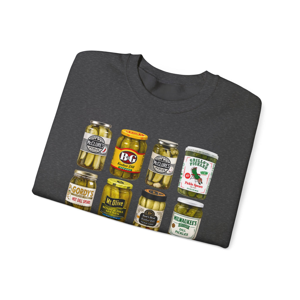 Pickle Jar Grid Sweatshirt — Vintage Grocery Label Graphic Crewneck