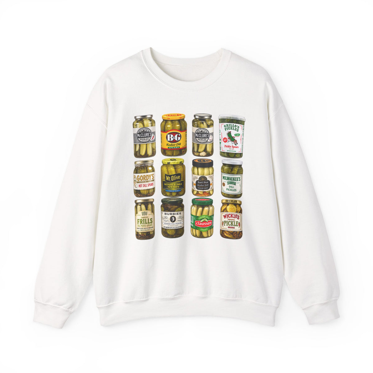 Pickle Jar Grid Sweatshirt — Vintage Grocery Label Graphic Crewneck