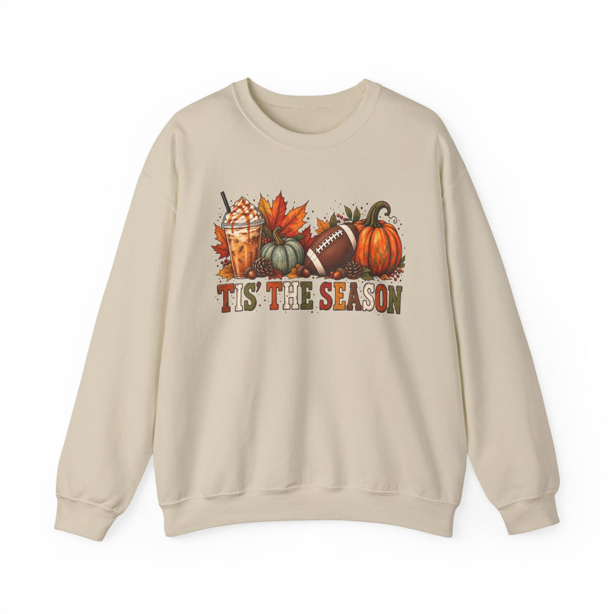 Tis The Season Fall Sweatshirt — Pumpkin, Leaves & Football Crewneck