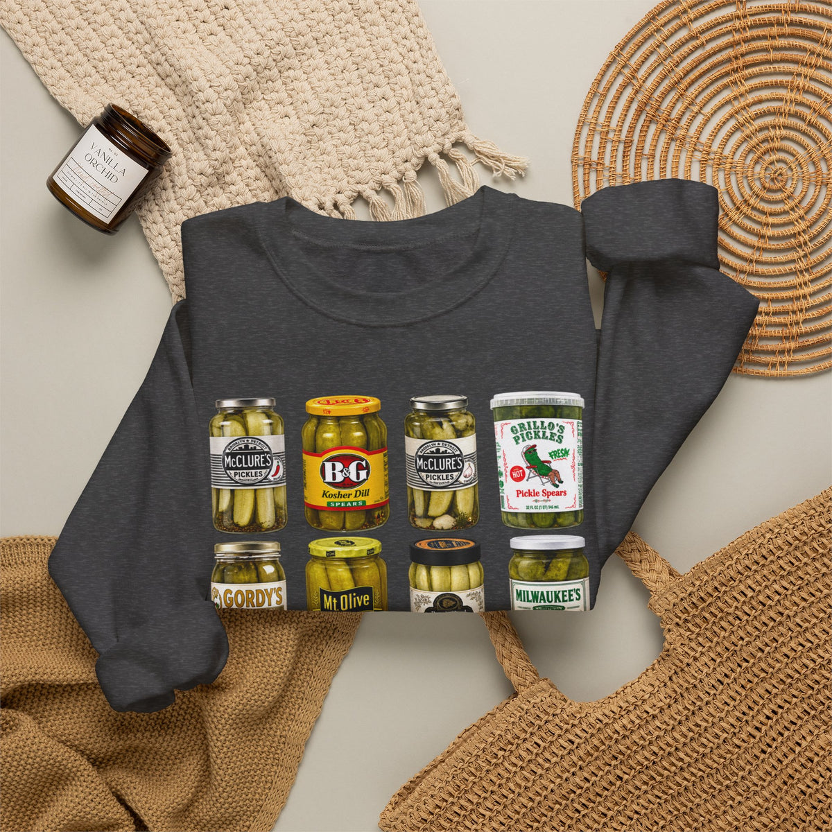 Pickle Jar Grid Sweatshirt — Vintage Grocery Label Graphic Crewneck