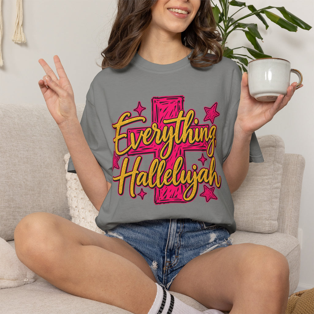 Everything Hallelujah T-Shirt — Christian Faith Graphic Tee with Cross & Stars