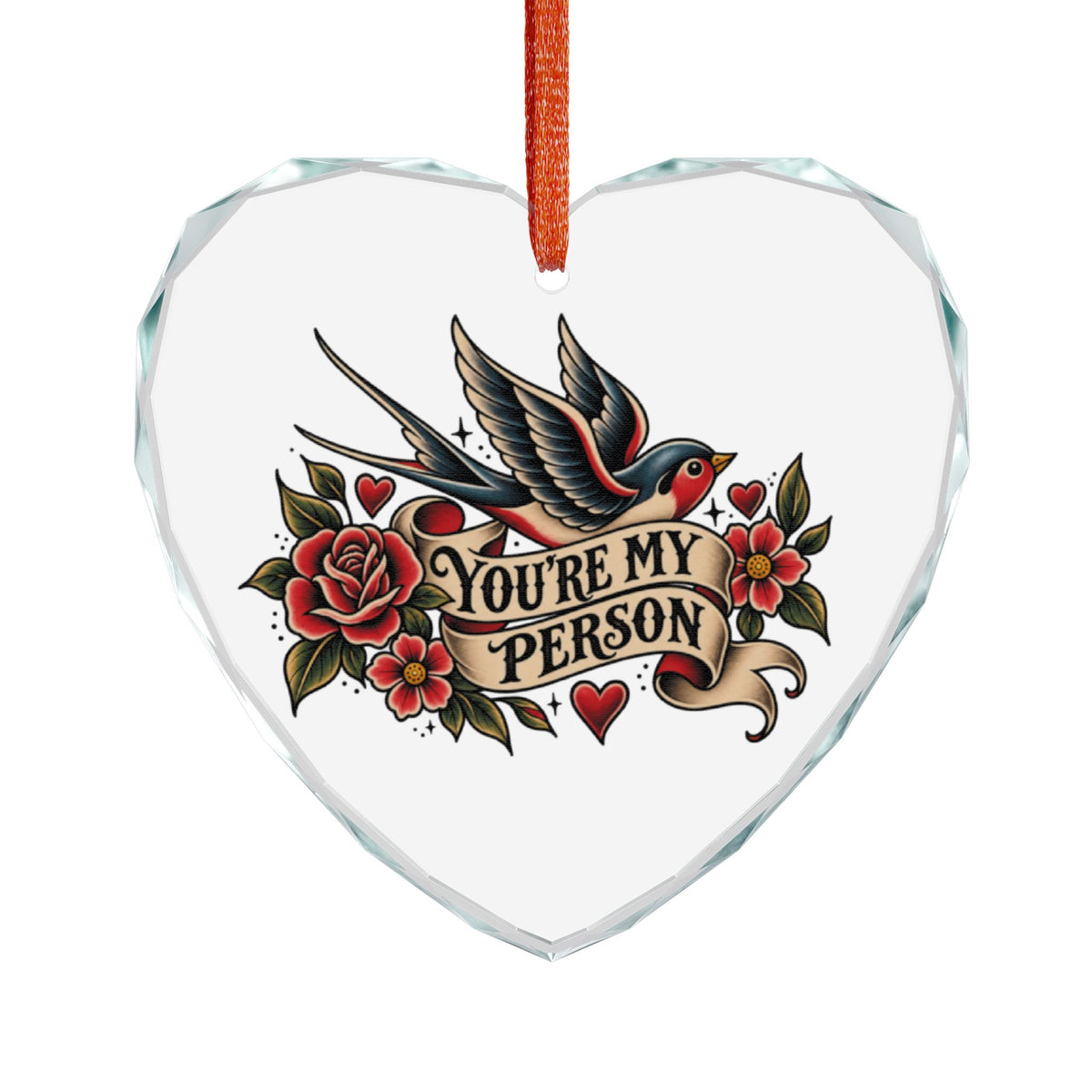 Heart Crystal Ornament — "You're My Person" Vintage Swallow Keepsake