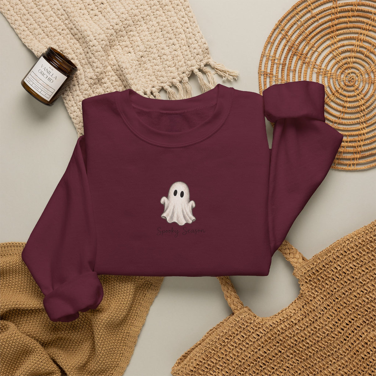 Ghost Cute Crewneck Sweatshirt — Tiny Ghost "Boo" Graphic Pullover
