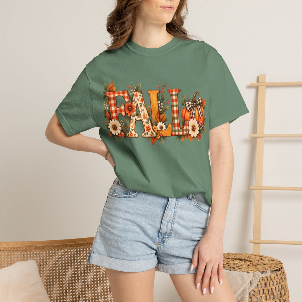Fall Floral Tee — "FALL" Pumpkin & Sunflower Graphic T-Shirt
