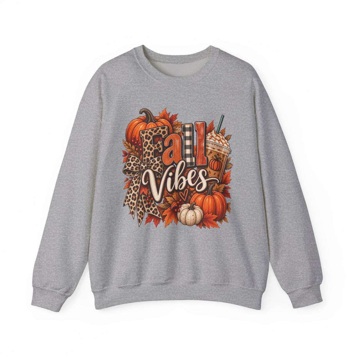 Fall Vibes Sweatshirt — Pumpkin & Leopard Autumn Crewneck