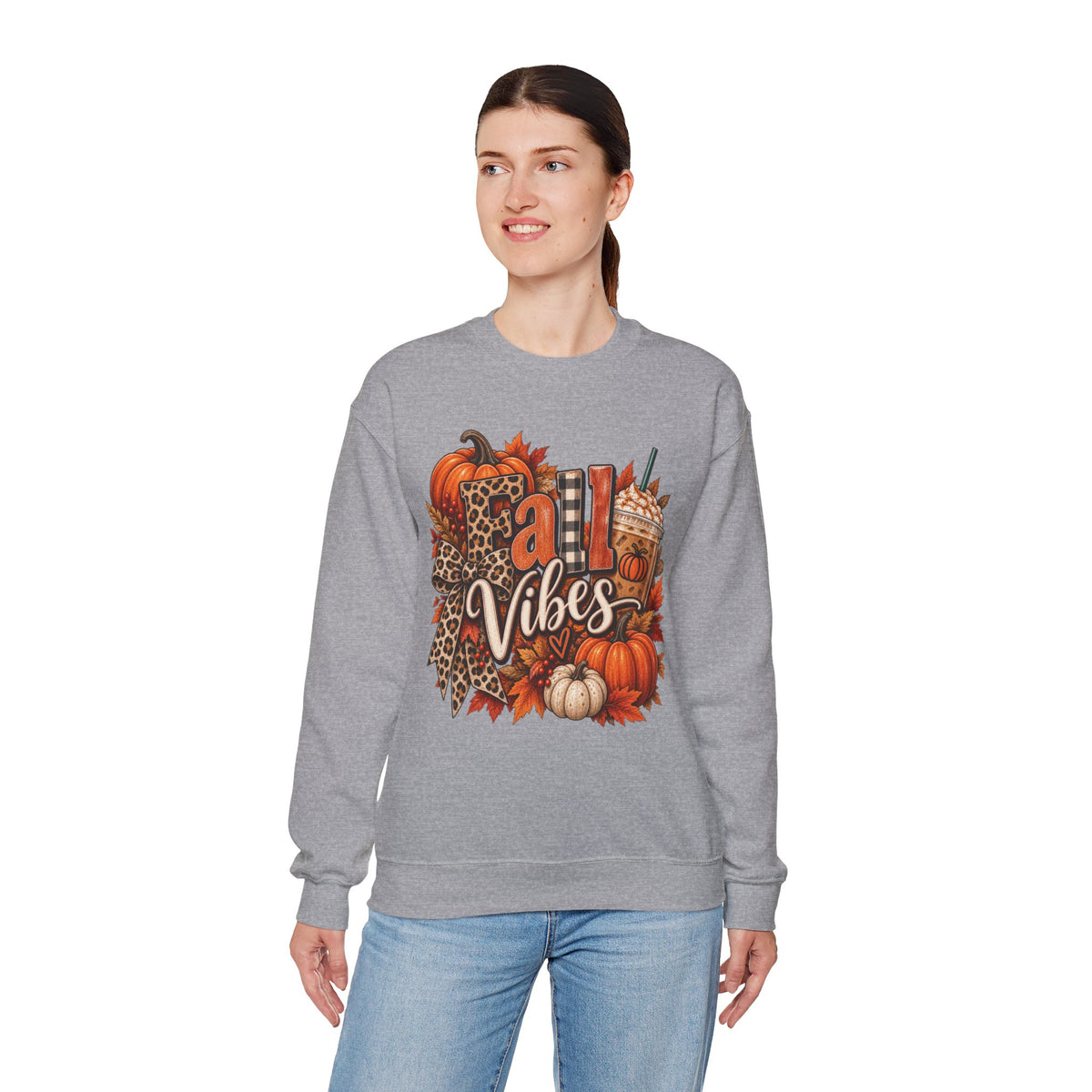 Fall Vibes Sweatshirt — Pumpkin & Leopard Autumn Crewneck