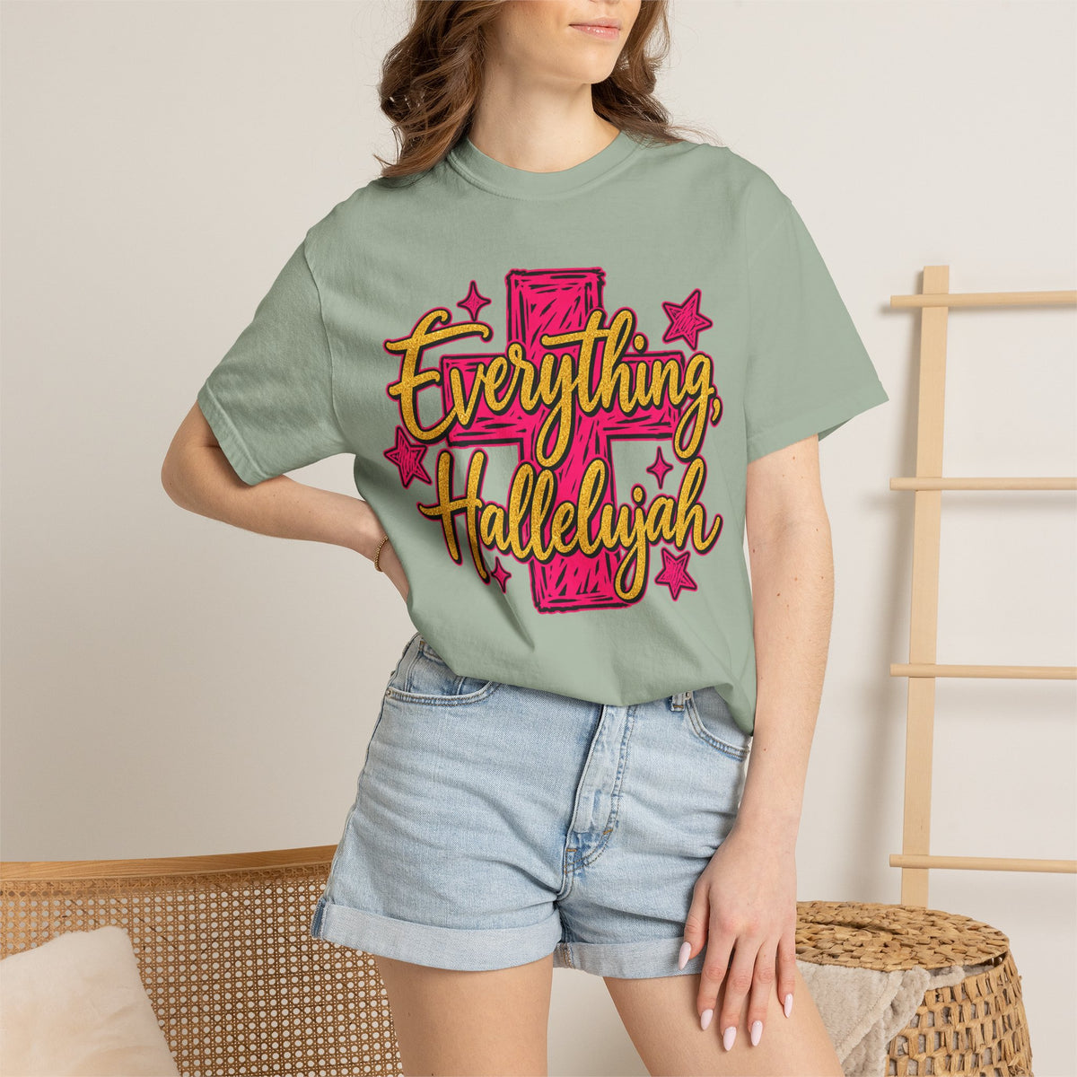 Everything Hallelujah T-Shirt — Christian Faith Graphic Tee with Cross & Stars