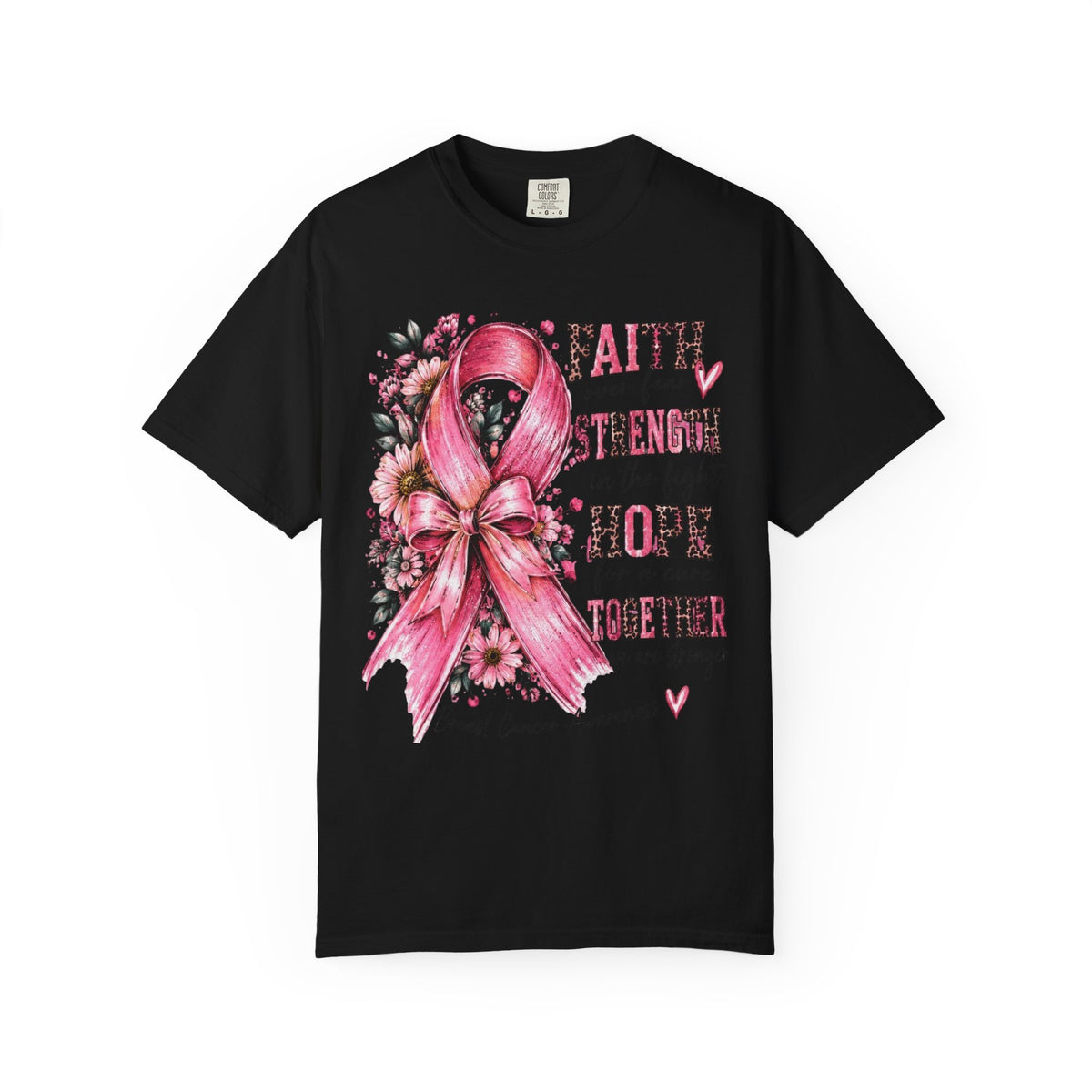 Breast Cancer Awareness Ribbon T-Shirt – Faith Strength Hope Together