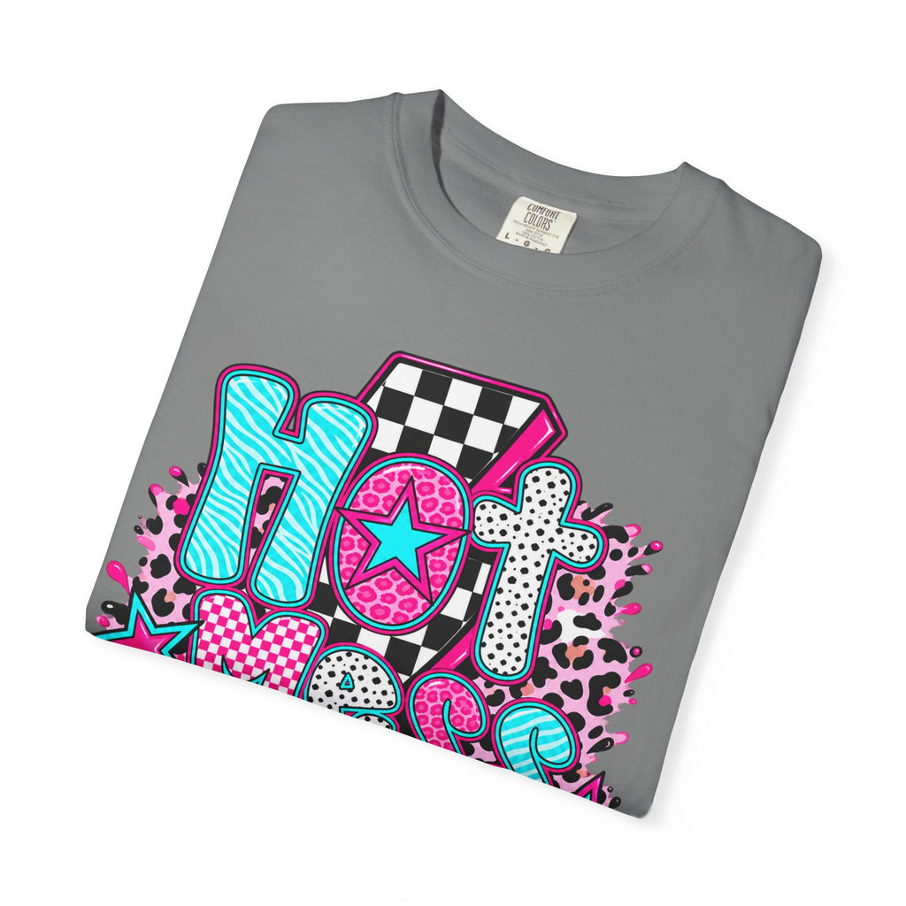 Hot Mess Mama Graphic T-Shirt — Retro Neon Mom Tee