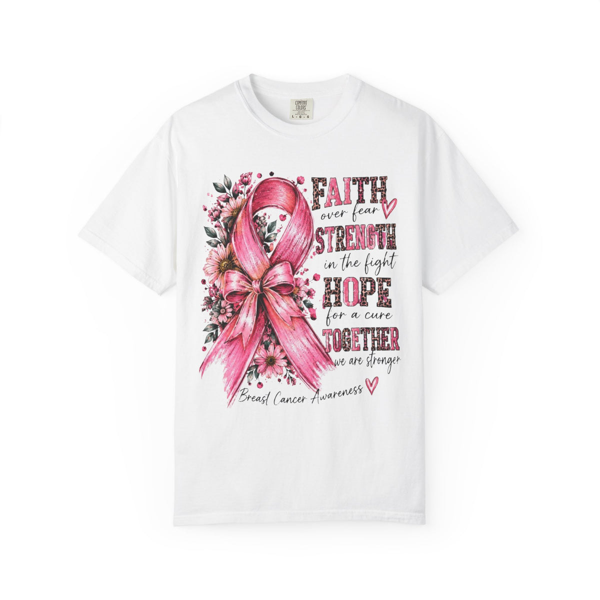 Breast Cancer Awareness Ribbon T-Shirt – Faith Strength Hope Together