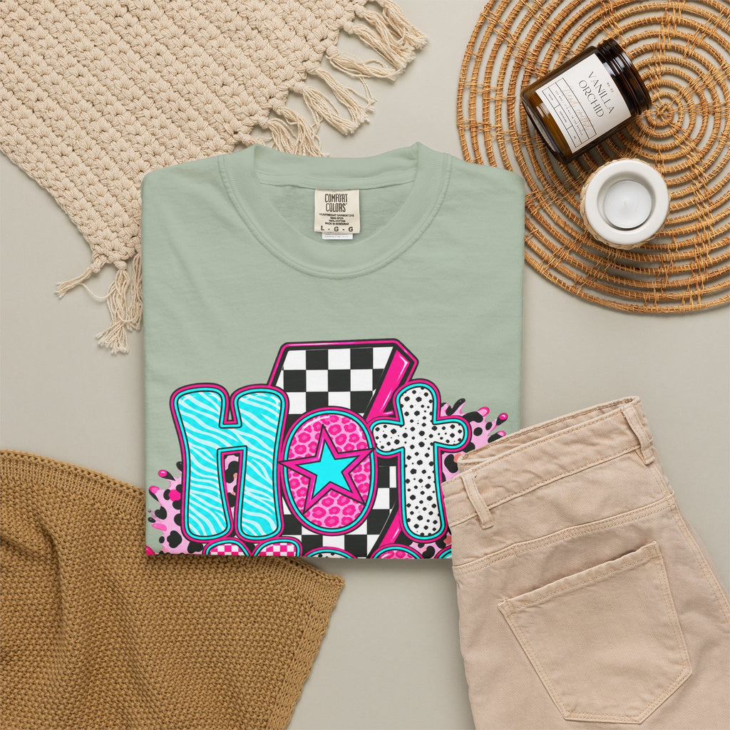 Hot Mess Mama Graphic T-Shirt — Retro Neon Mom Tee