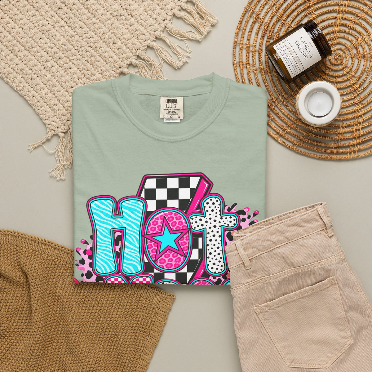 Hot Mess Mama Graphic T-Shirt — Retro Neon Mom Tee