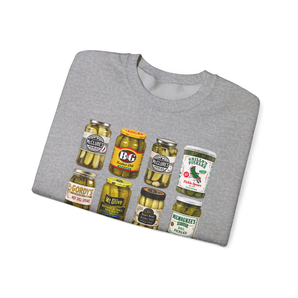 Pickle Jar Grid Sweatshirt — Vintage Grocery Label Graphic Crewneck