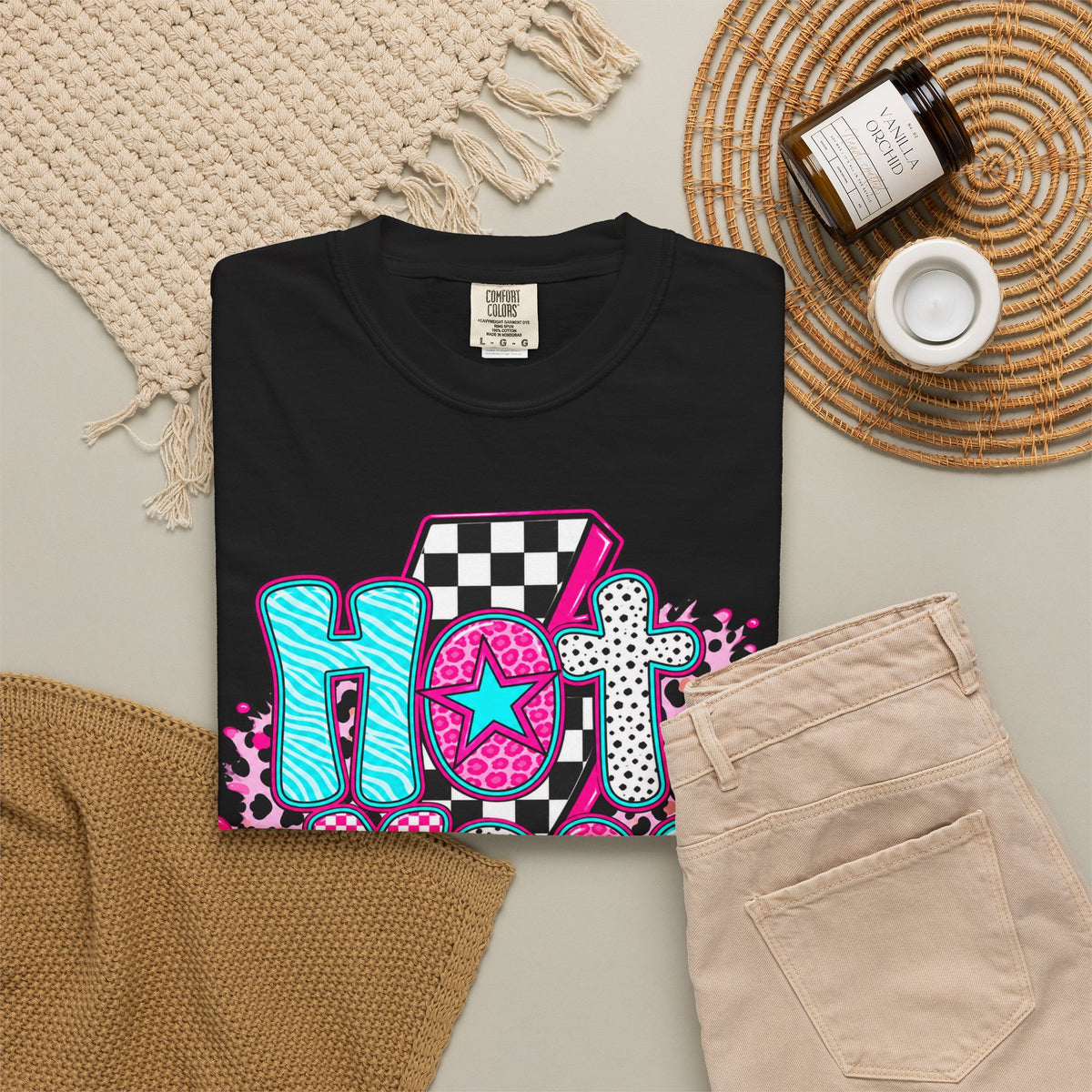 Hot Mess Mama Graphic T-Shirt — Retro Neon Mom Tee