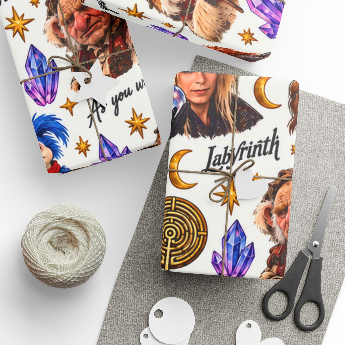 Labyrinth Inspired Wrapping Paper — Goblin King & Fantasy Character Print