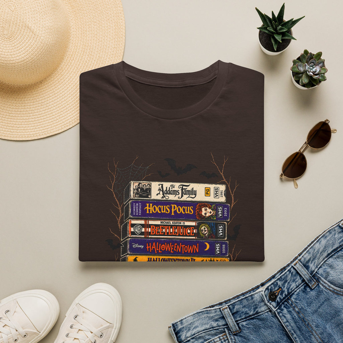 Halloween Movie Book Stack  Soft style T-Shirt — Hocus Pocus, Beetlejuice & Halloween Town Graphic Gildan Tee
