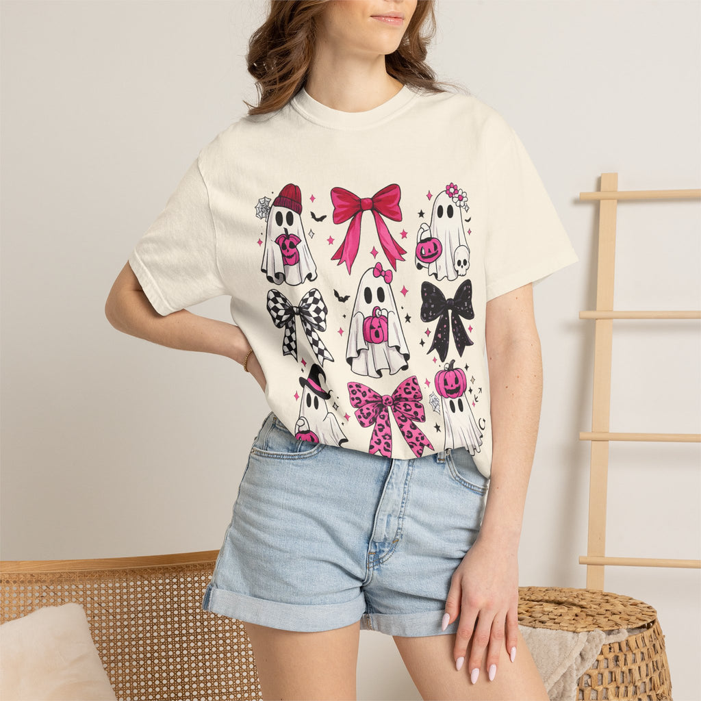 Halloween Ghosts & Bows T-Shirt — Cute Pink Trick-or-Treat Graphic Tee
