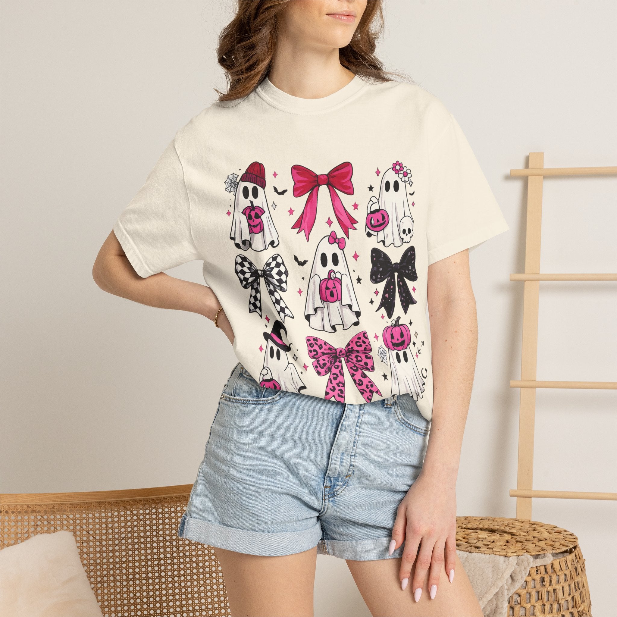 Halloween Ghosts & Bows T-Shirt — Cute Pink Trick-or-Treat Graphic Tee