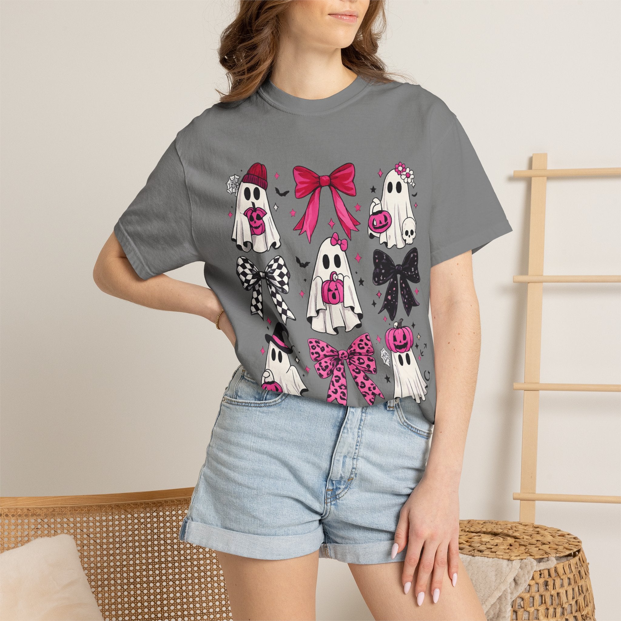 Halloween Ghosts & Bows T-Shirt — Cute Pink Trick-or-Treat Graphic Tee