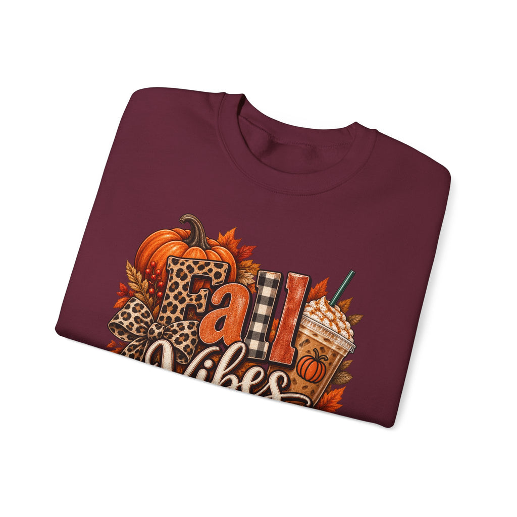 Fall Vibes Sweatshirt — Pumpkin & Leopard Autumn Crewneck