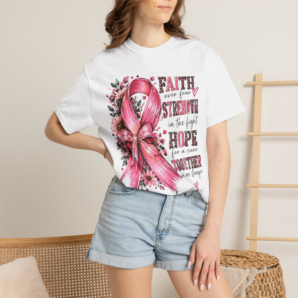 Breast Cancer Awareness Ribbon T-Shirt – Faith Strength Hope Together
