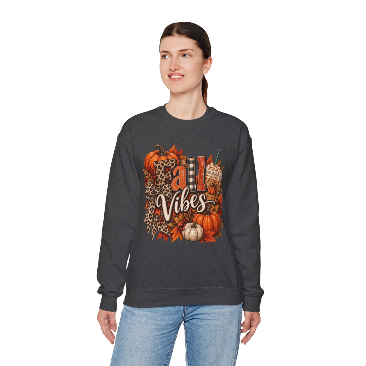 Fall Vibes Sweatshirt — Pumpkin & Leopard Autumn Crewneck