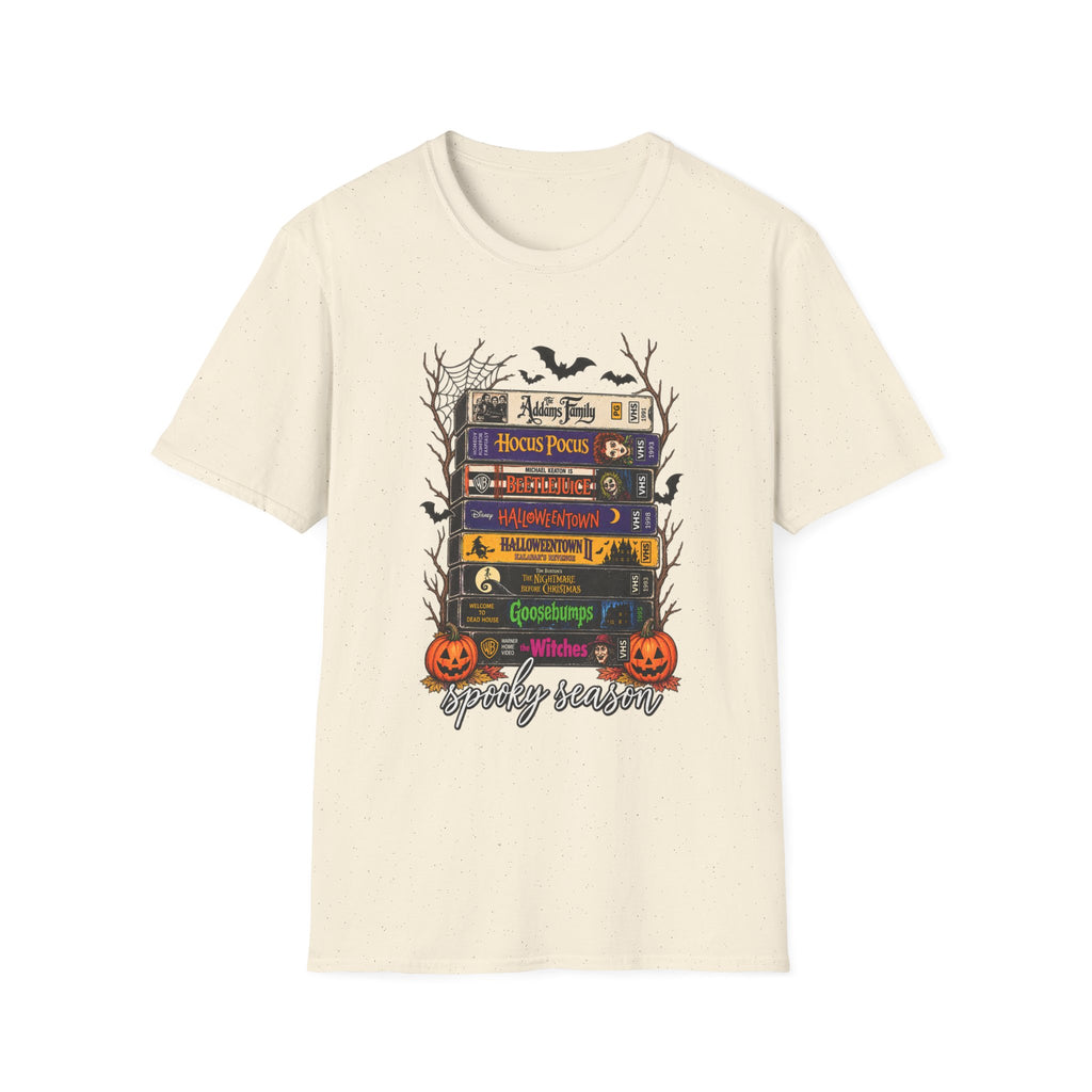 Halloween Movie Book Stack  Soft style T-Shirt — Hocus Pocus, Beetlejuice & Halloween Town Graphic Gildan Tee