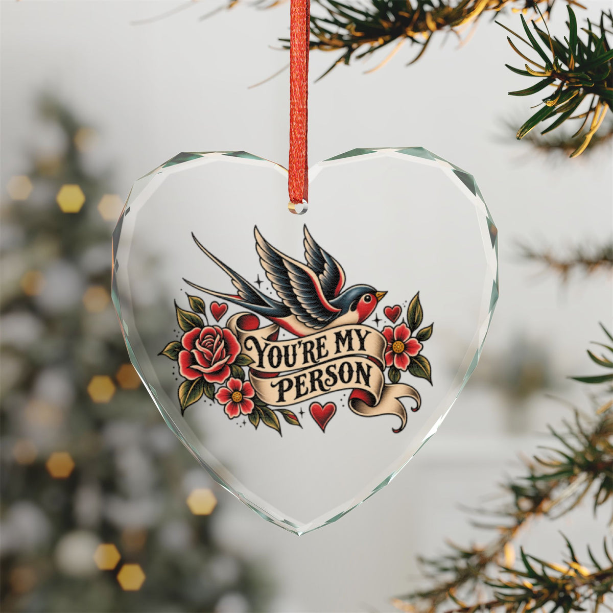 Heart Crystal Ornament — "You're My Person" Vintage Swallow Keepsake