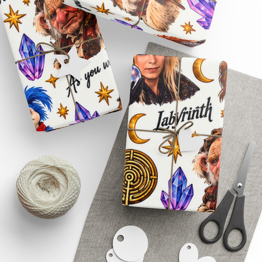 Labyrinth Inspired Wrapping Paper — Goblin King & Fantasy Character Print