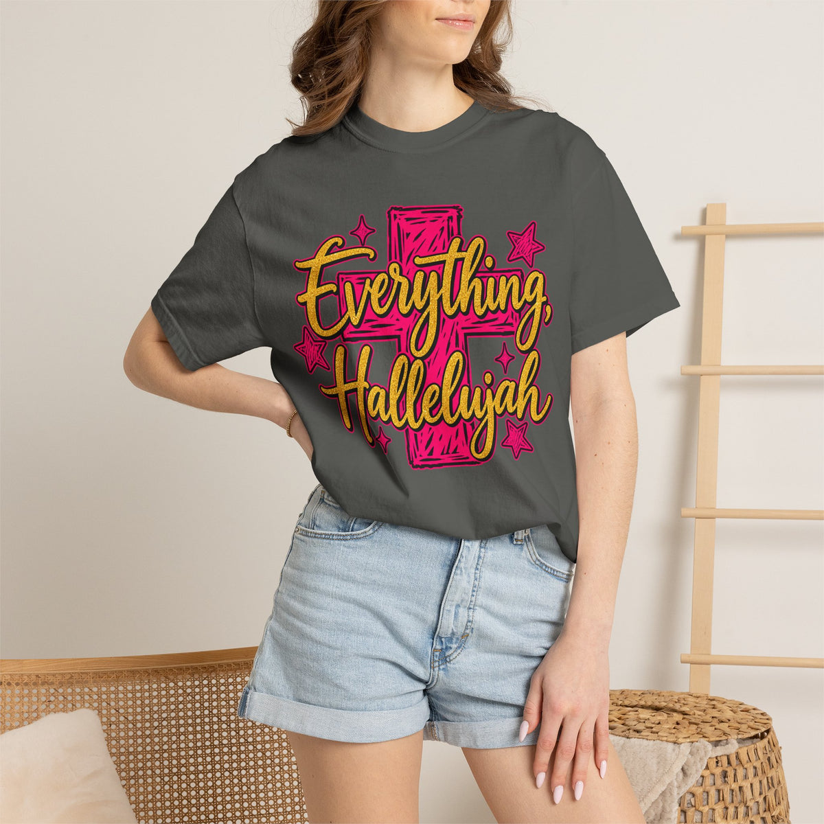 Everything Hallelujah T-Shirt — Christian Faith Graphic Tee with Cross & Stars